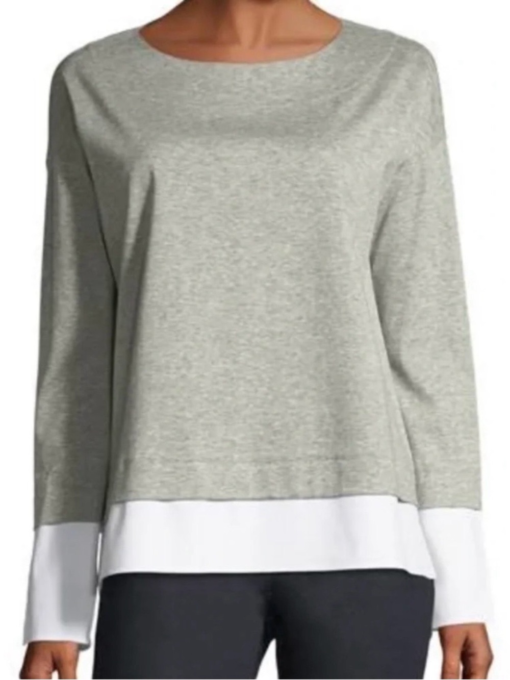 Lafayette 148 NY Heather Gray Sweatshirt with White Layered Hem and Cuffs
